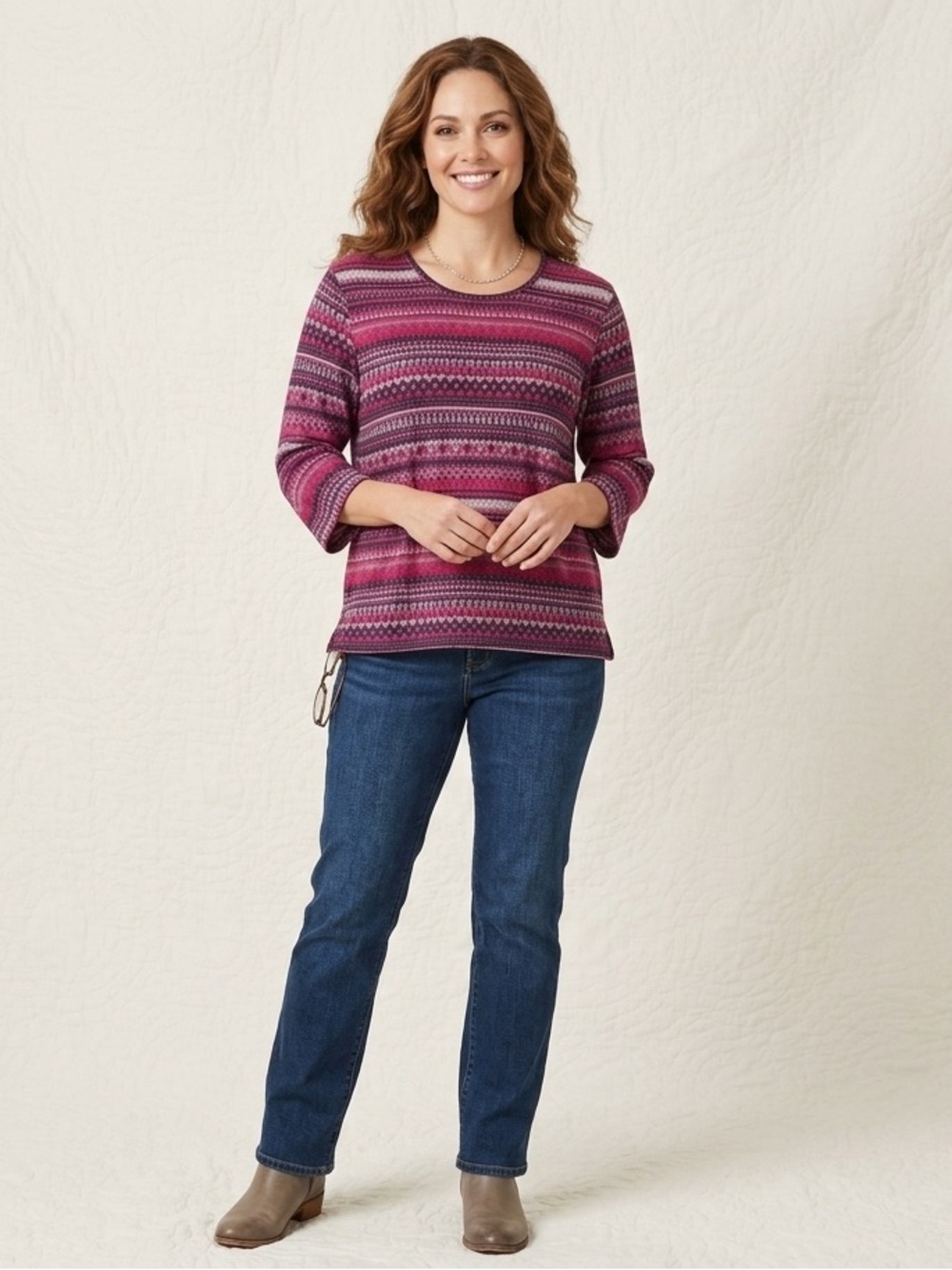 Bon Worth Pink and Cream Heathered Top